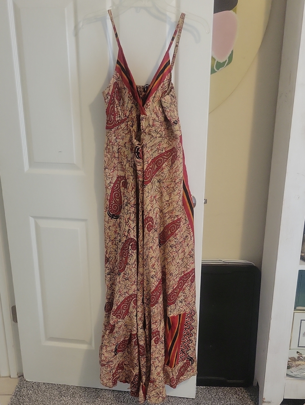 Celina Spaghetti-Strap Maxi Dress in Burgundy and Cream Wide skirt